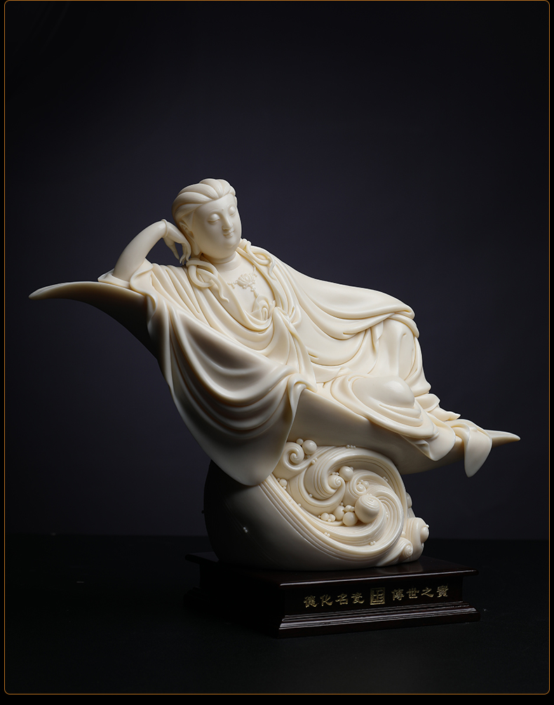 Yutang dai manually signed Lin Jiansheng master piece dehua porcelain carving art of Buddha lie quan Yin/D03-132