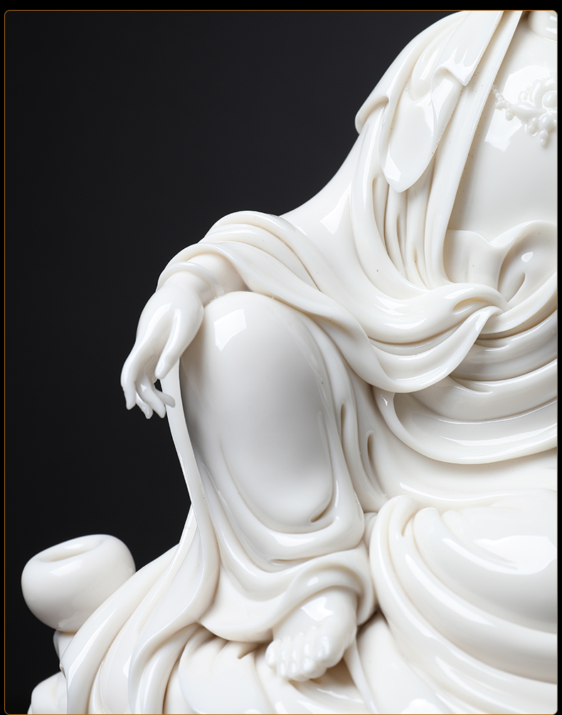 Yutang dai sat rock at guanyin Buddha furnishing articles dehua white porcelain Su Youde master manually signed process works