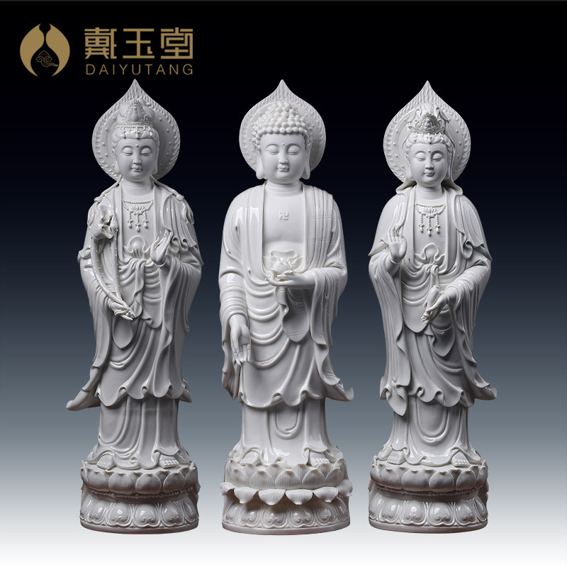 Daiyu Hall 24-inch ceramic West Three Holy Gods like the Mercy Pendulum defied white porcelain Guanyin Buddha craftsmanship Gift swing decoration