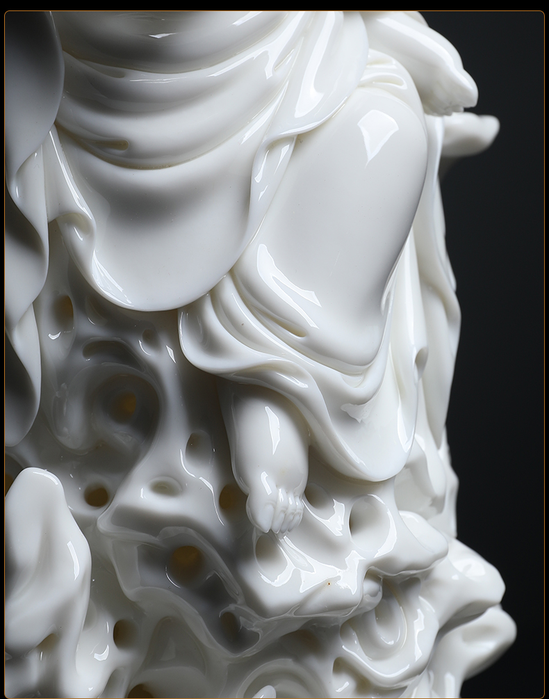 Yutang dai dehua white porcelain art collection furnishing articles/14 inches at ease sitting guanyin rock D01-035