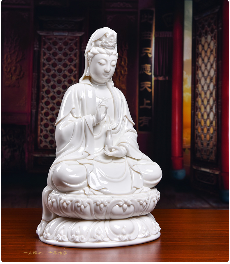 Yutang dai dehua white porcelain Lin Jiansheng master manually signed lotus guanyin Buddha its collection to household