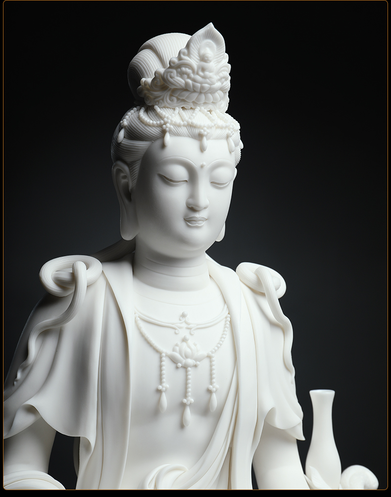 Yutang dai dehua white porcelain sat rock at guanyin Buddha worship that occupy the home furnishing articles jian - pin Lin manually signed limited edition