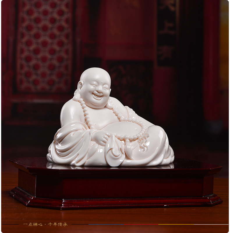 Yutang dai Lin Jiansheng master design gifts to dehua white porcelain art/child red comfortable maitreya
