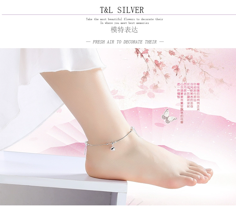 Vòng chân bạc cá tính 999 sterling bạc nữ mô hình Phiên bản tiếng Nhật và tiếng Hàn của chuông bạc đầy đủ chuông đơn giản vòng chân sinh viên chữ tươi lắc chân nữ titan