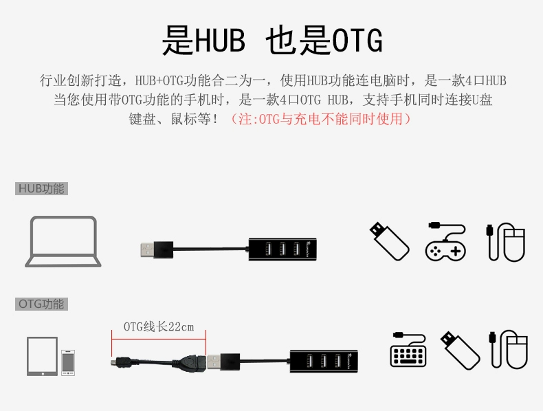 Bộ chia USB máy tính đa giao diện tốc độ cao chuyển đổi một đến bốn trung tâm OTG trung tâm 2.0HUB với nguồn điện - USB Aaccessories