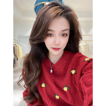 Herringbone crew neck bottoming pullover