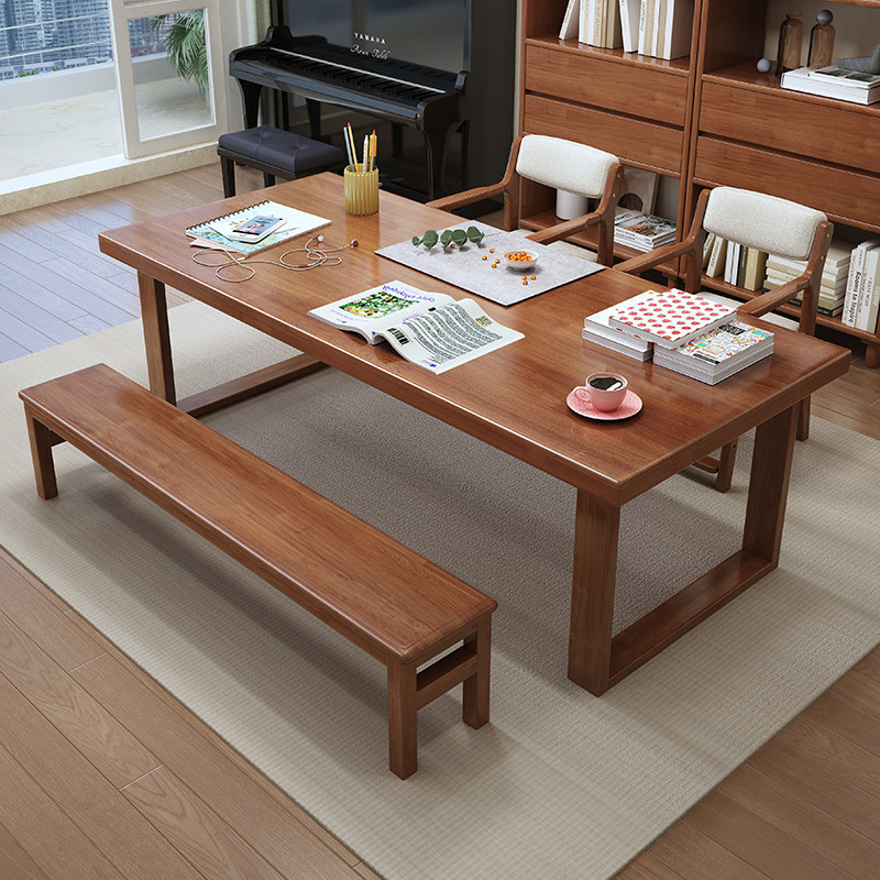Solid Wood Double Long Desk Household Living room Big Desk Multiplayer Read Table Learning Table Simple Worktable Computer Table