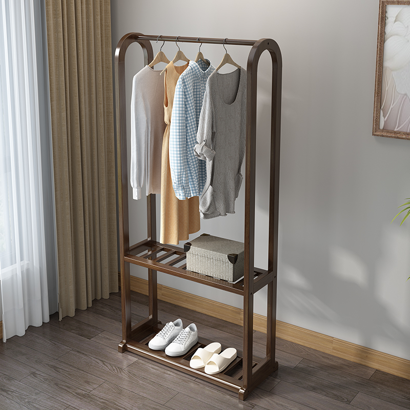 Solid wood coat rack Simple shelf Walnut bedroom hanger Simple modern floor-to-ceiling clothes rack