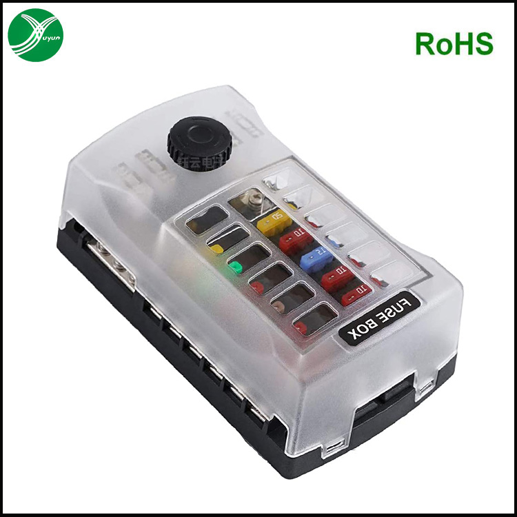New high cover 12 road insurance box) 2 in 12 out of double anode with positive and negative insurance seat for car retrofitting accessories