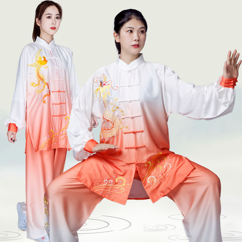 2021 New Long Feng men Taiji competition suit female summer floating and gradual color tai chi performance coat