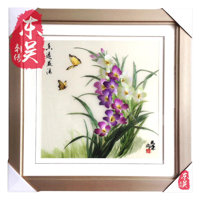 A variety of optional Suzhou characteristic hand-embroidered orchid finished artwork decorative painting Chinese style Su embroidery single-sided hanging painting