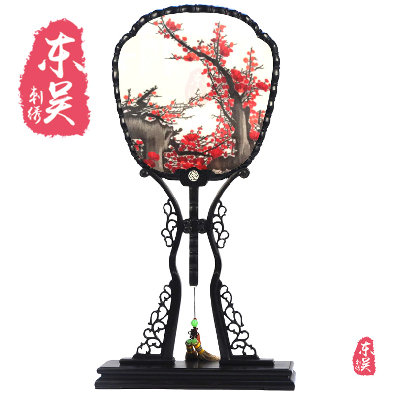 Double - faced embroidery fan - fitting Flower plum - plum red mei spring chart manual embroidery Suzhou characteristic creative gift