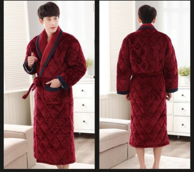 Lông cừu dày lông cừu áo choàng nam mùa đông cộng với áo choàng dài flannel ấm áo choàng trung niên cộng với phân bón XL áo ngủ
