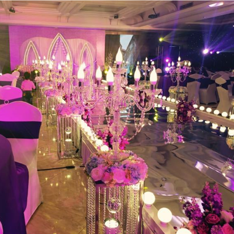 New wedding props 6-head acrylic crystal lamp road guide wedding ceremony pavilion photo area sign-in wedding decoration