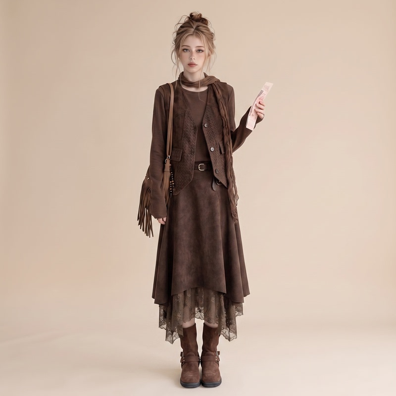 Meilade Retro Suede Vest and Skirt Three-Piece Set for Women 2026 Spring and Autumn New Slimming Loose Suit Meilade Retro Suede Vest and Skirt Three-Piece Set for Women 2026 Spring and Autumn New Slimming Loose Suit