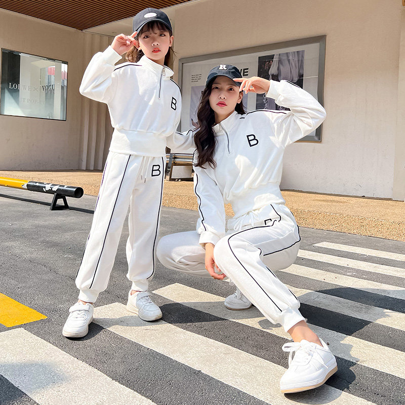 Fried Street Mother and Daughter Western Style Suit Stand Collar Parent-Child Wear High Waist Slim Spring and Autumn Casual Fashion Two-piece Cotton Set