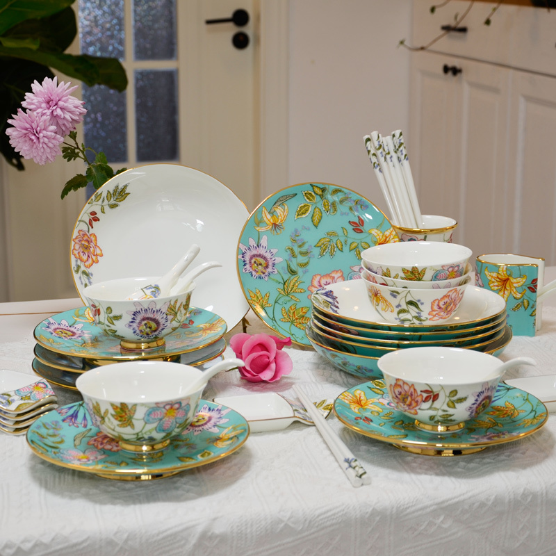 Authentic Yongfengyuan Special Offer Spring Blossoms 44-Piece Tableware Set for 6 People Dining Set Gift Box