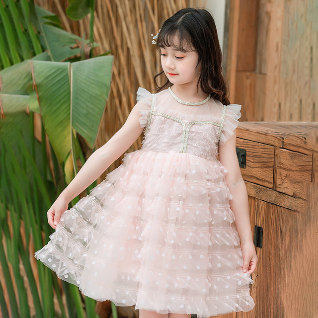 Girls princess cake dress 2023 summer new Korean little girl children's foreign style summer vest skirt dress