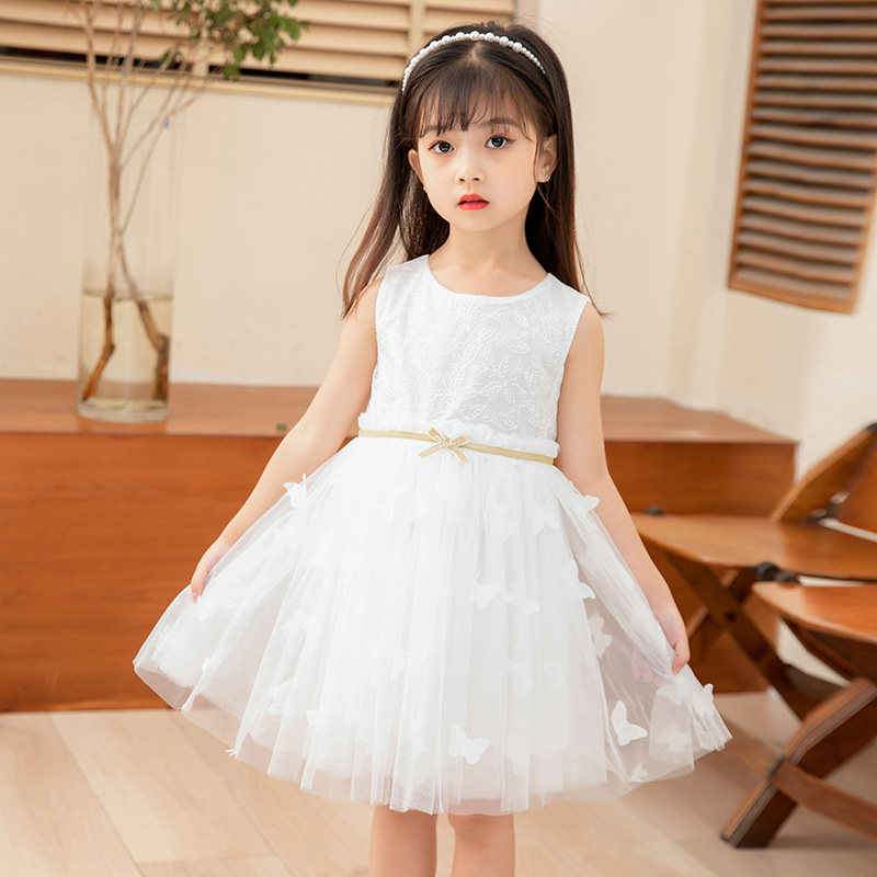 Girls Princess Dress Summer 2022 Summer New Foreign Puff Dress Skirt Kids White Dress Skirt