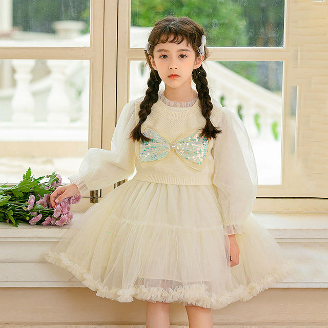 Girls' new princess dress suit 2023 children's clothing Korean version long-sleeved two-piece set children's girl dress