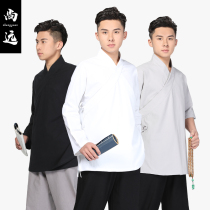 Shangyuan Monk Layman Hanfu top oblique lapel V-neck short-sleeved T-shirt Chinese style meditation service layman service