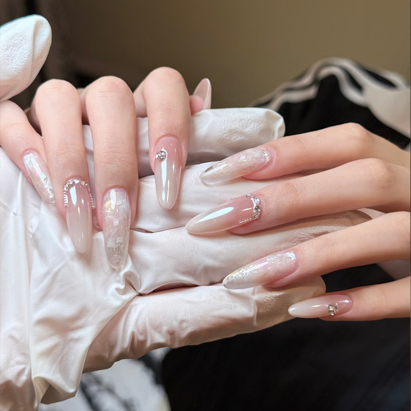 Purely Handmade Haili Acrylic Press-On Nails with Rhinestones, 2026 New Style, High-End, Brightening, Very Beautiful, Korean Style, Super Popular