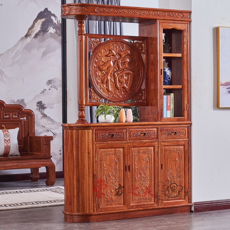 Chinese style red wood hashimi-solid wood Hedgehog Purple Sandalwood Living Room Double Face Carved and separated wine cabinet Pear Wood Septutor's Shoe Cabinet