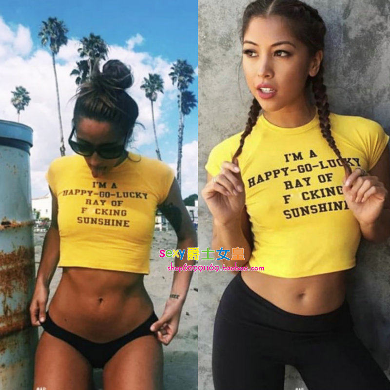 Nightclub hip-hop sexy women's decoration tall waist top letter JAZZ dance T-shirt short-sleeved dance performance costume