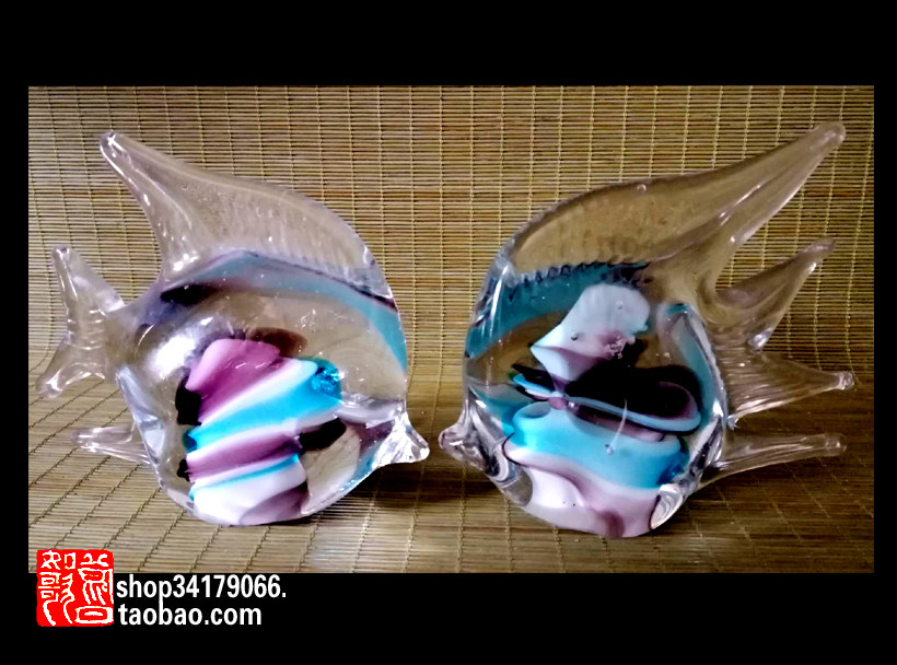 (Old Objects Decoration Craft Gift Hem) 80s Twisted Glazed Fairy fish pendulum piece (pair)