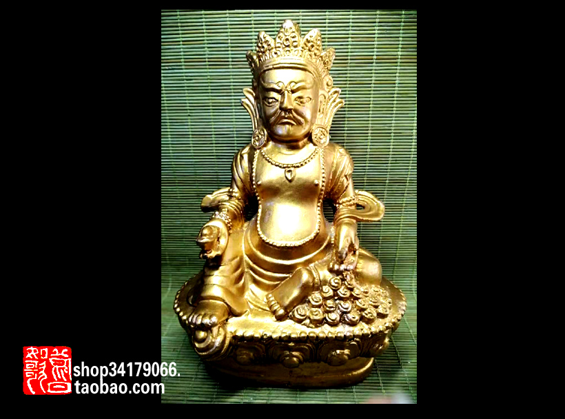 (Old object decoration, craft gift decoration) Tantric gold statue of Huang Caishen in the 1980s