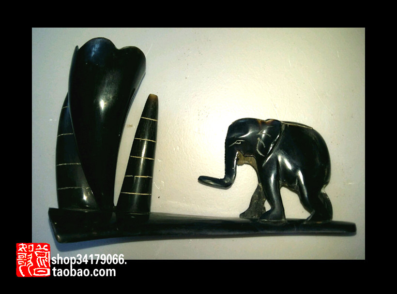(Old Objects Decoration Craft Gift Hem) 80s Horn Carving Elephant Walk Crafts Swing