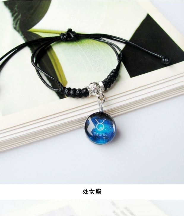 12 chòm sao bằng da thủy tinh vòng đeo tay thủy triều Nhật Bản phiên bản Hàn Quốc của vòng đeo tay nam nữ dây thừng nam từ retro đôi tay trang sức thạch anh tóc đỏ