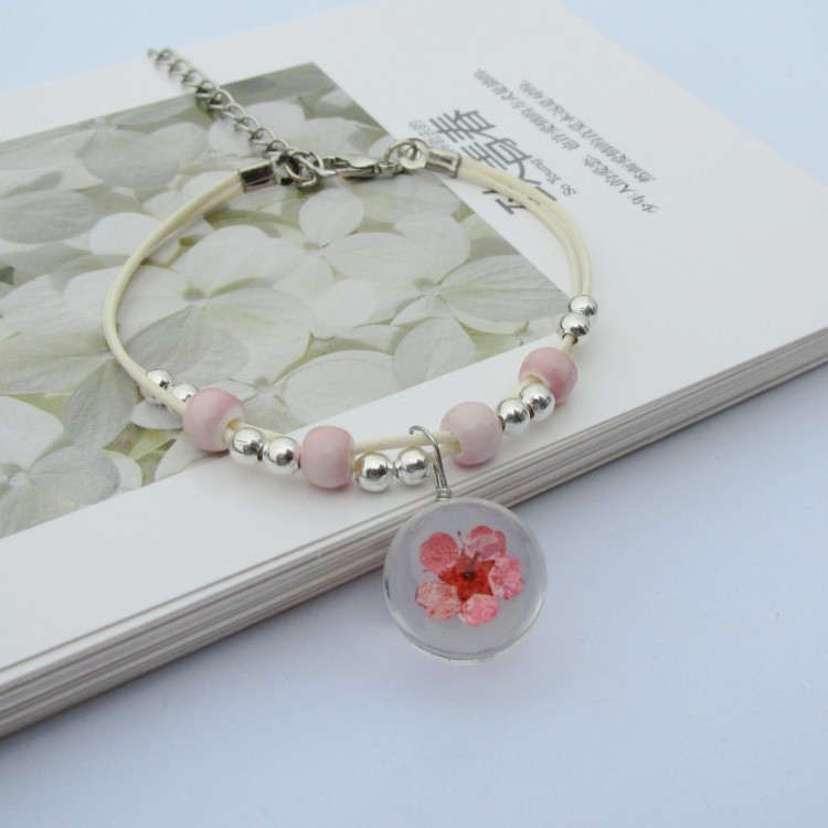 Ten Mile Peach Blossom Glass Ball Hoa khô Vòng tay Ngày Valentine Quà tặng sinh nhật Sen Sinh viên Starry Trang sức vòng trầm hương