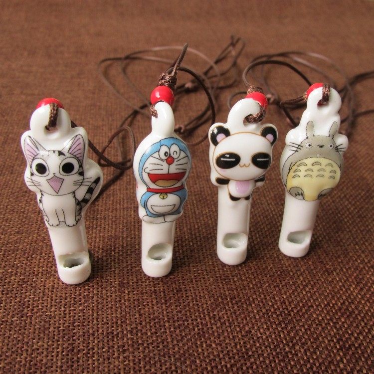 Cute cartoon ceramic whistle necklace pendant can blow children's birthday gift ceramic trinkets