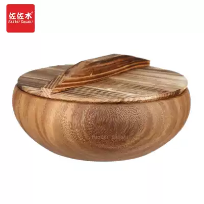 Whole wood household wooden bowl Japanese instant noodle bowl anti-scalding children's tableware solid wood retro large wooden bowl soup noodle bowl