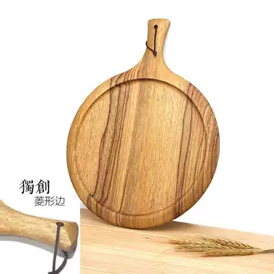 Sasaki Paint-free solid wood round cutting board Nordic style with handle Wooden bread board Pizza board Zebra wood dinner plate