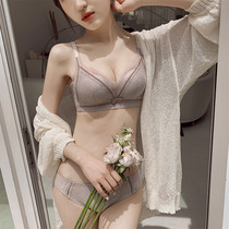 Japanese sexy lingerie women without rims small chest large gathered upper bracket adjustment lace breathable thin bra cover