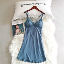 Japanese sexy pajamas ladies summer ice ribbon chest pad lace backless silk suspenders nap slim home wear