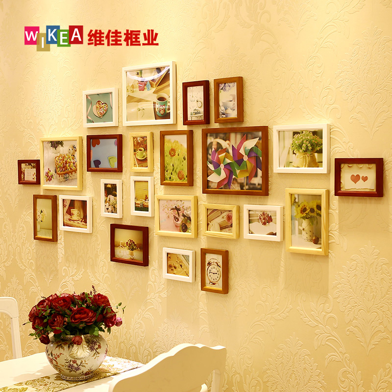 Solid wood photo wall decoration free punch photo frame hanging wall combination creative photo wall bedroom living room European style picture frame