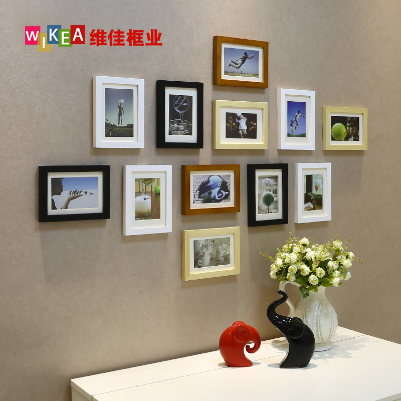 Modern minimal 12 - frame solid wood photo wall decorates living room photo wall creative fashion wall combination