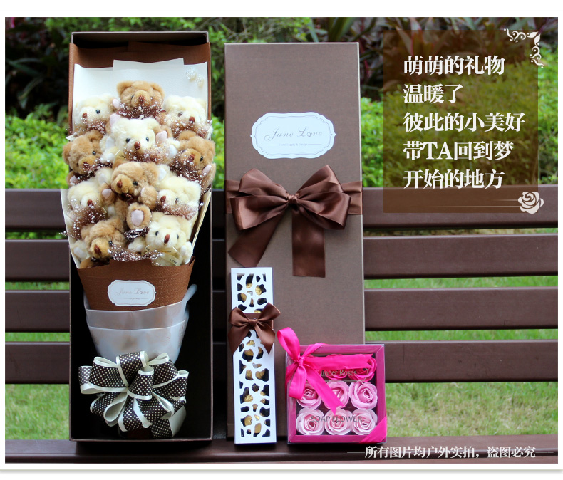 Gấu Bouquet Hộp Quà Tặng Búp Bê Hoa Phim Hoạt Hình Bó Hoa Gấu Bông Búp Bê Hoa Creative Bouquet Món Quà Sinh Nhật Cô Gái hoa sáp nhũ