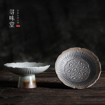 Golden Coarse Pottery Tea Spot Tray | Retro Handmade Dry Fruit Pan Ancient Morning Iron Glazed Ceramic Tea Table Tea Table Snack Tray