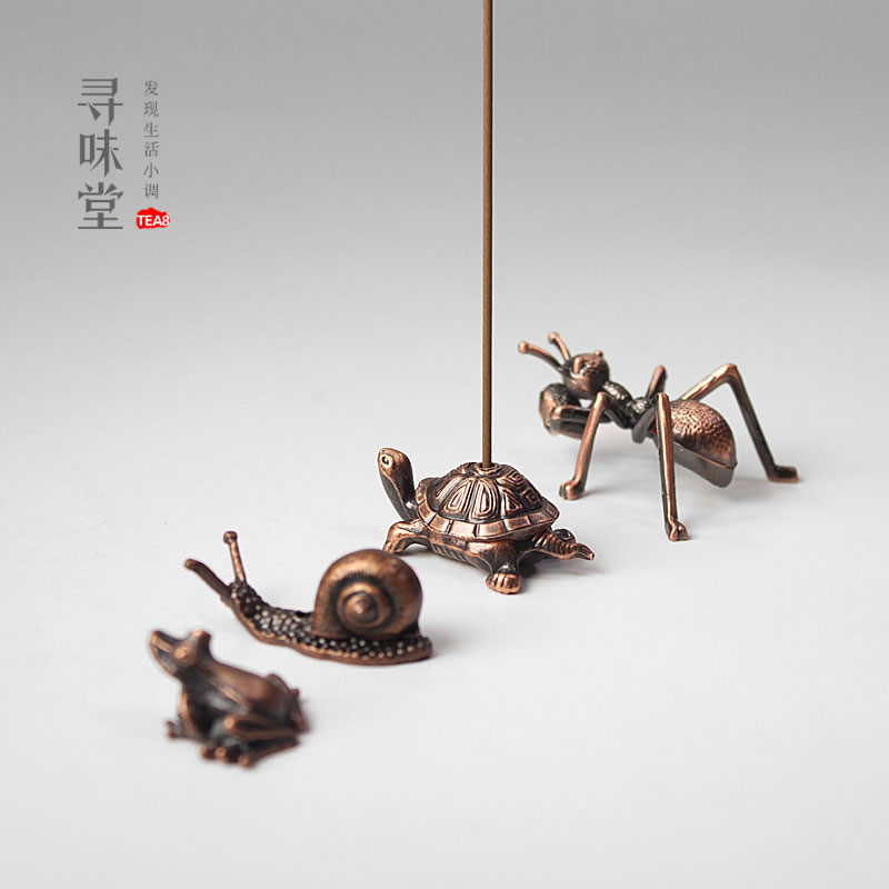 Alloy small incense pot tea pet_Bronze ant snail Frog Turtle Crane line incense burner Mini incense stand Incense road