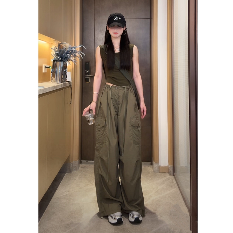 French-Style Army Green Cargo Pants for Women, Spring/Summer 2026 New Original Design Casual Pants, Sports Pants, Quick-Drying Long Pants French-Style Army Green Cargo Pants for Women, Spring/Summer 2026 New Original Design Casual Pants, Sports Pants, Quick-Drying Long Pants
