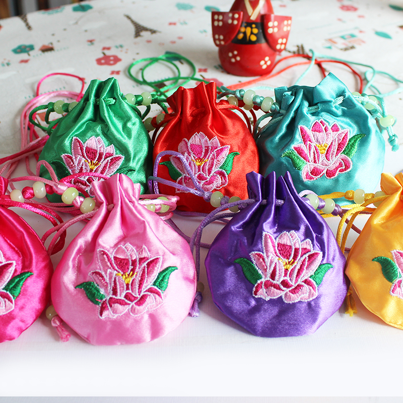 Fetal hair collection sachet purse Dragon Boat Festival Lotus Embroidery bag Children long rope hanging neck sachet boutique