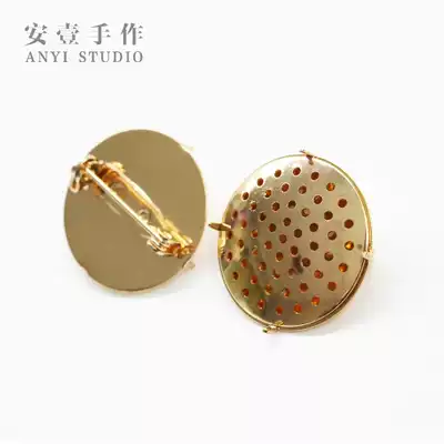 25mm brooch accessories diy handmade material copper gold-plated silver disc mesh tray buckle safety pin Puffle head