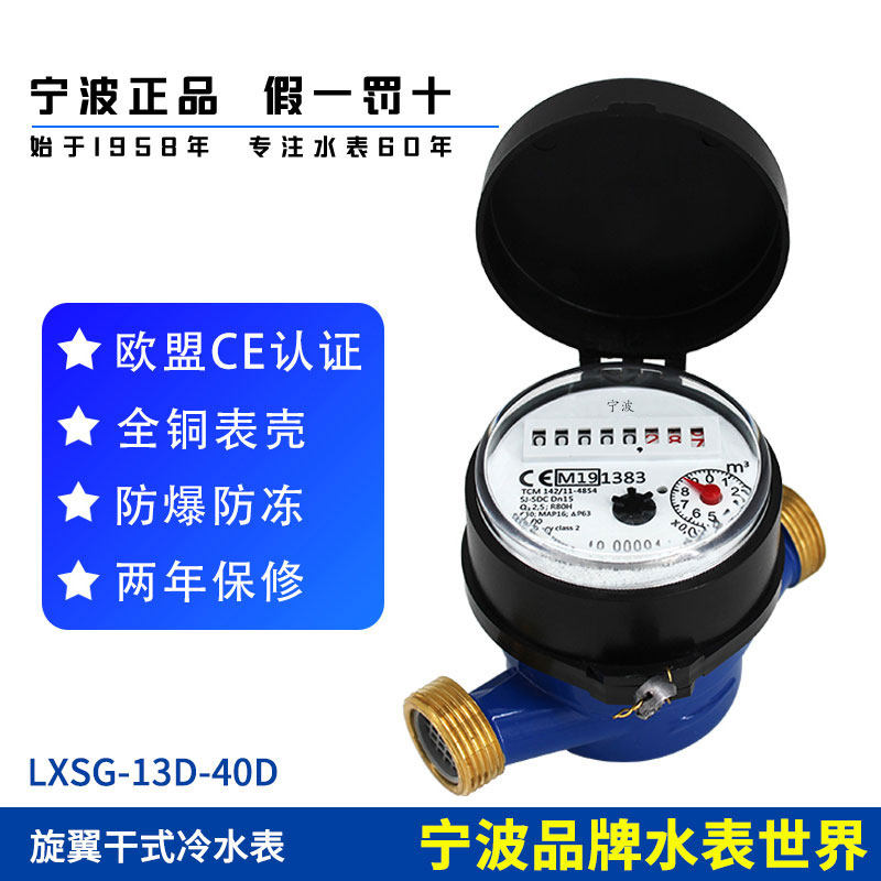 Ningbo brand rotor dry wiping single flow explosion protection anti-freeze outlet CE certified LXSG-13-40D full copper cold water meter