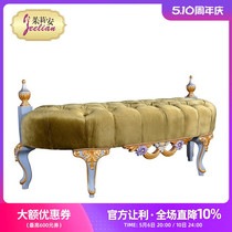 100 millions de lEurope unie Comeback Romantic Blue Purple Carved florist-peint en bois massif doré Golden Brown Bed Tailstool