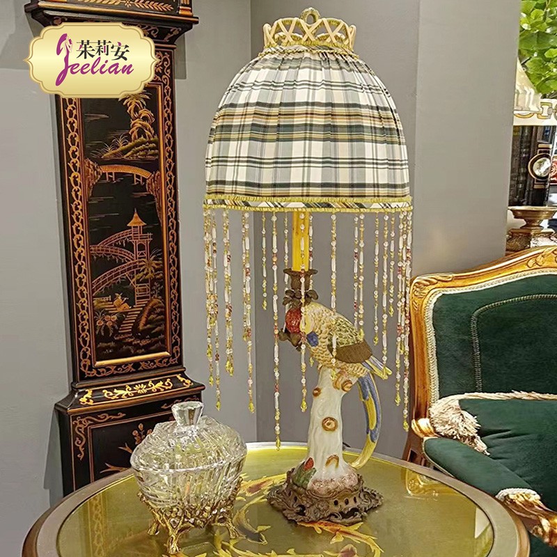Julie Anfa style fine luxury living room ceramic lamps upscale villa-like cubed room bedside parrot table lamp