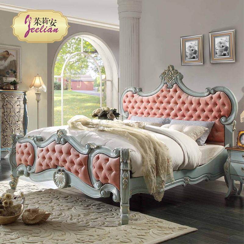 Julianne Romantic French whole suite Solid wood bed Princess wedding bed 1 8 meters peach pollen Orange double bed